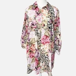 Quintessential Floral and Animal Print Button Down Blouse